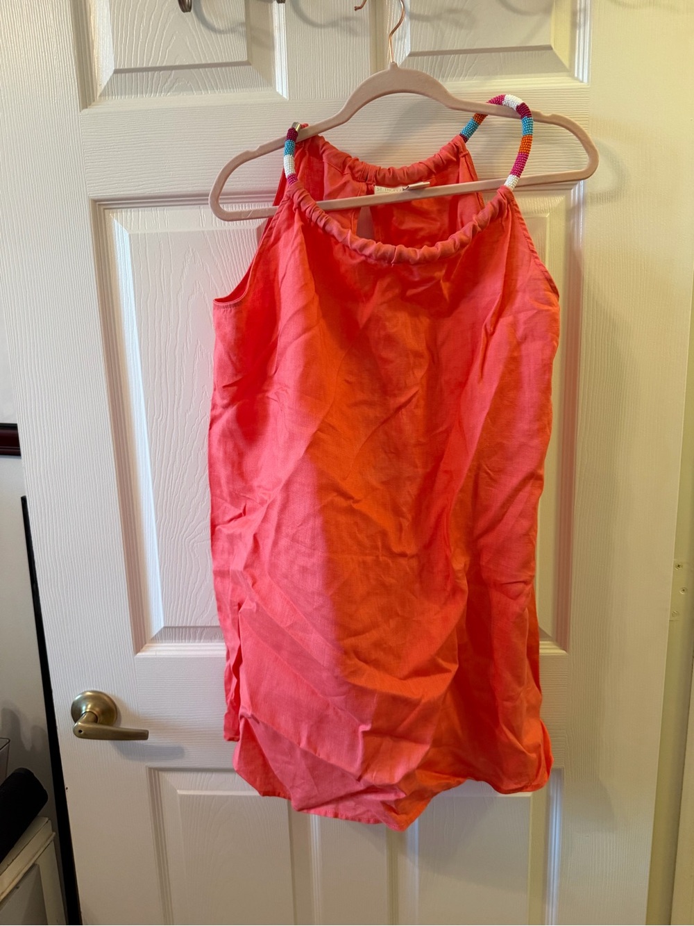 St. Tropez Coral Mini Dress with Braided Halter Straps